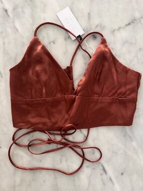 Astr Rust Red Satin Plunge Bralette Top